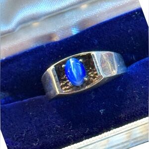 Mens cats eye sim star sapphire sterling silver 925 ring